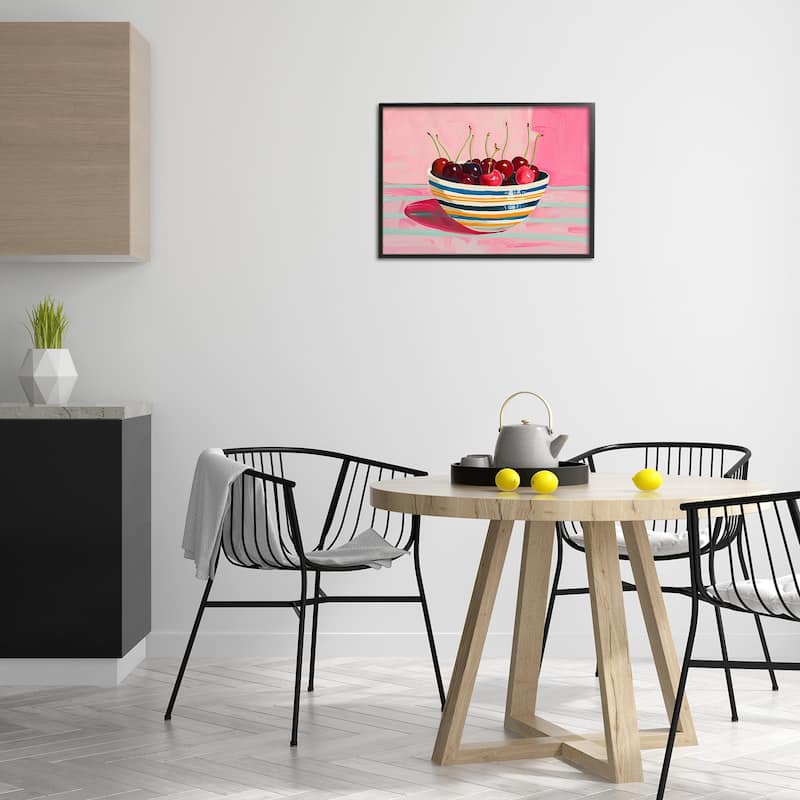 Stupell Bowl of Cherries on Pink Framed Giclee Art Design By Arlington Prints