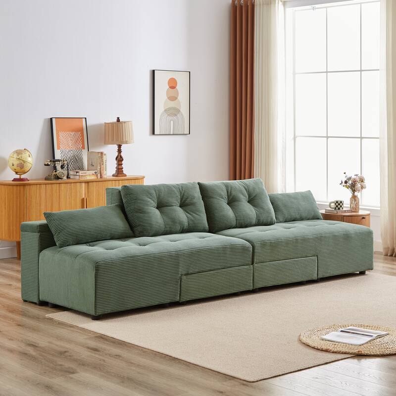 Convertible Storage Sofa with Corduroy Fabric & Adjustable Modular Design - Sleeper Sofa