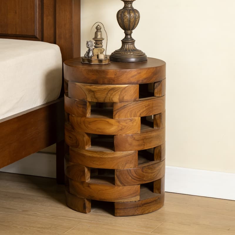 Handcrafted Brown Open Teak Wood Coffee Table Accent Side Table End Table