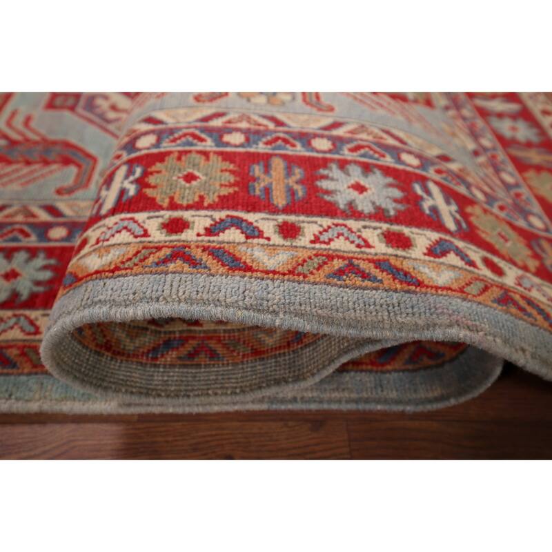 Hand Knotted Oriental 100% Wool Carpet Traditional Geometric Navy Blue & Blues Kazak Area Rug - 5' 10'' X 4' 0''