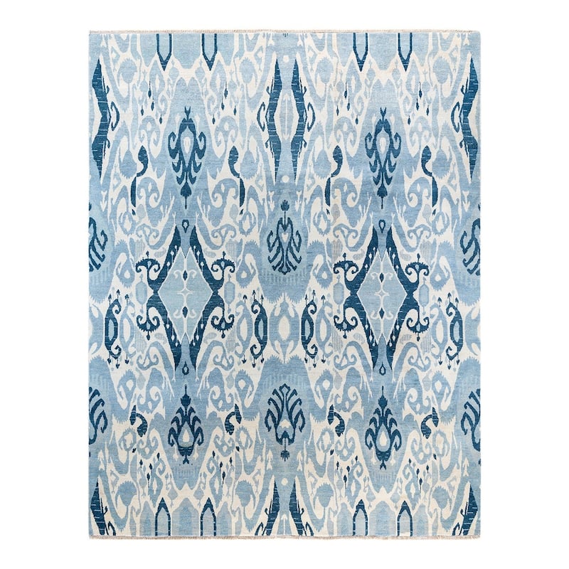Ikat One-of-a-Kind Hand-Knotted Area Rug, Blue - 8' 0" x 10' 4"