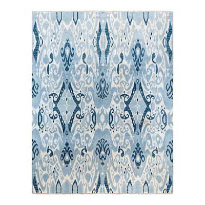 Ikat One-of-a-Kind Hand-Knotted Area Rug, Blue - 8' 0" x 10' 4"