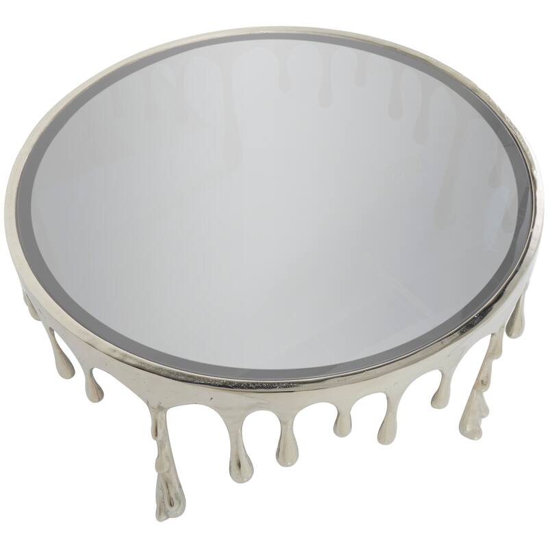 Aluminum Metal Accent, Console, and Coffee Table Collection with Drip Melting Design and Smoke Shaded Glass Top Multiple Colors