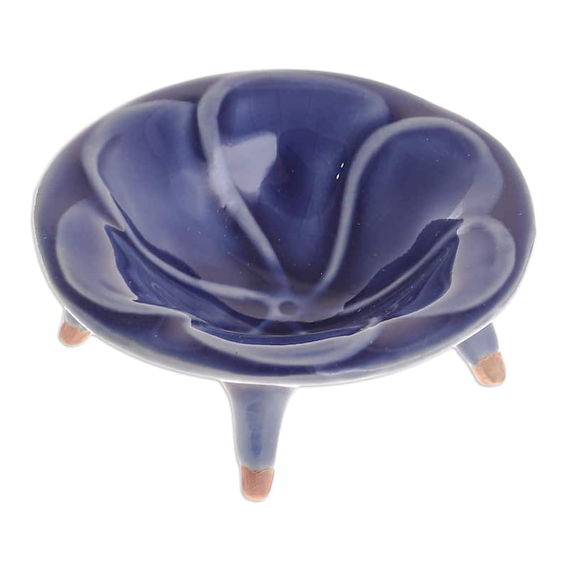 Novica Handmade Blue Plumeria Celadon Ceramic Candy Dish