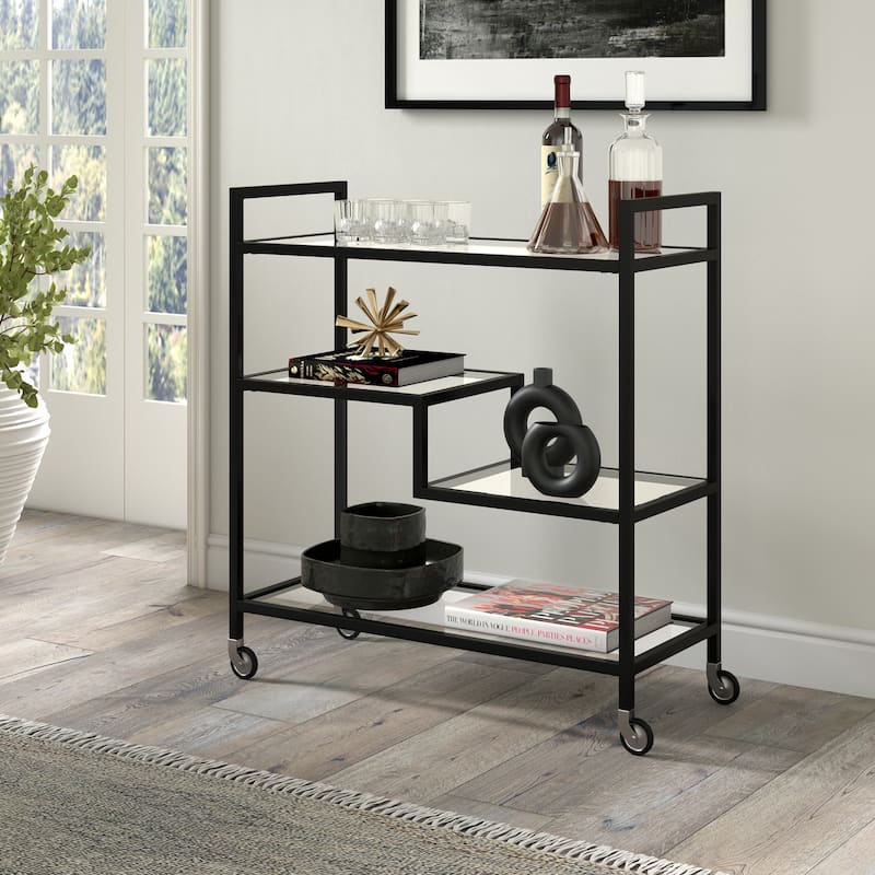 Lovett 33" Wide Rectangular Bar Cart with Glass Shelves