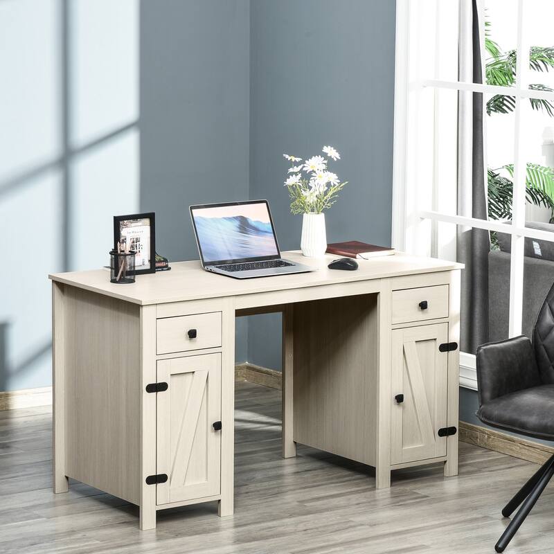 Home Office Desk Computer Desk with Storage,2 Drawers and 2 Cabinets