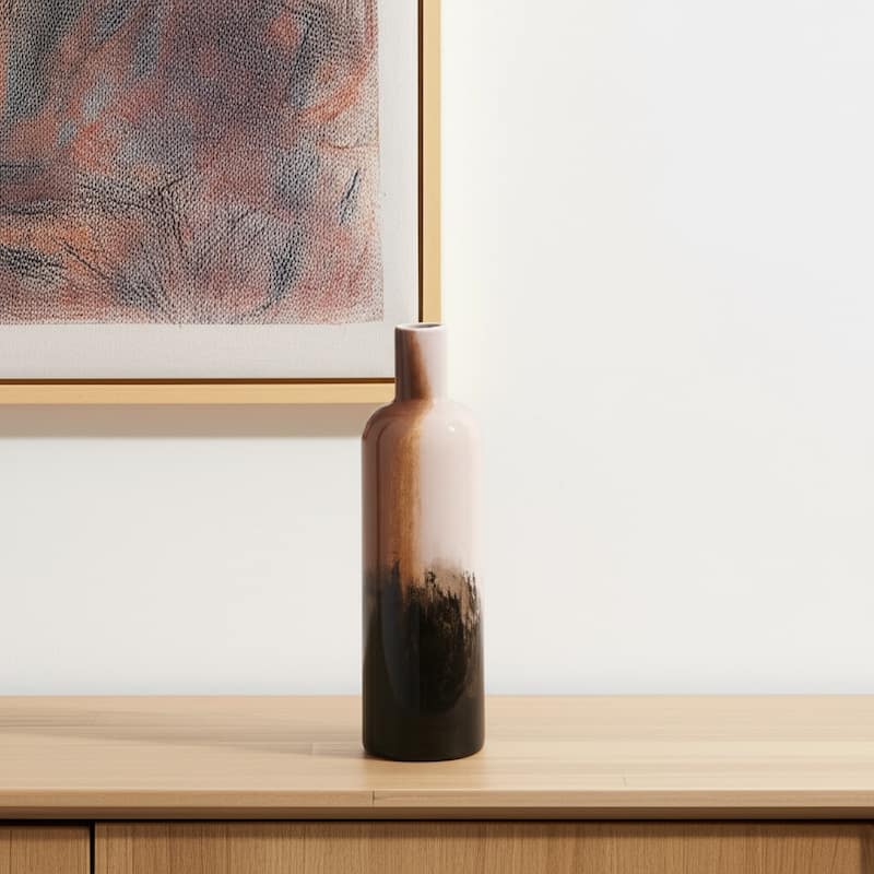 11" Amber Cream And Dark Brown Abstract Glass Table Vase - 4.13 - Dark Brown/Cream/Amber - 4.13