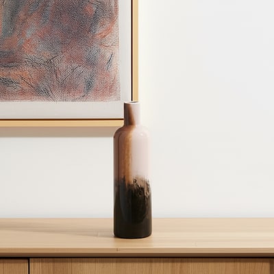 11" Amber Cream And Dark Brown Abstract Glass Table Vase - 4.13