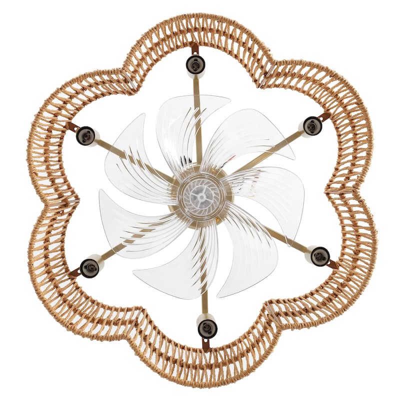 GetLedel 19.7" Woven Scalloped Rattan Ceiling Fan with Remote and Light