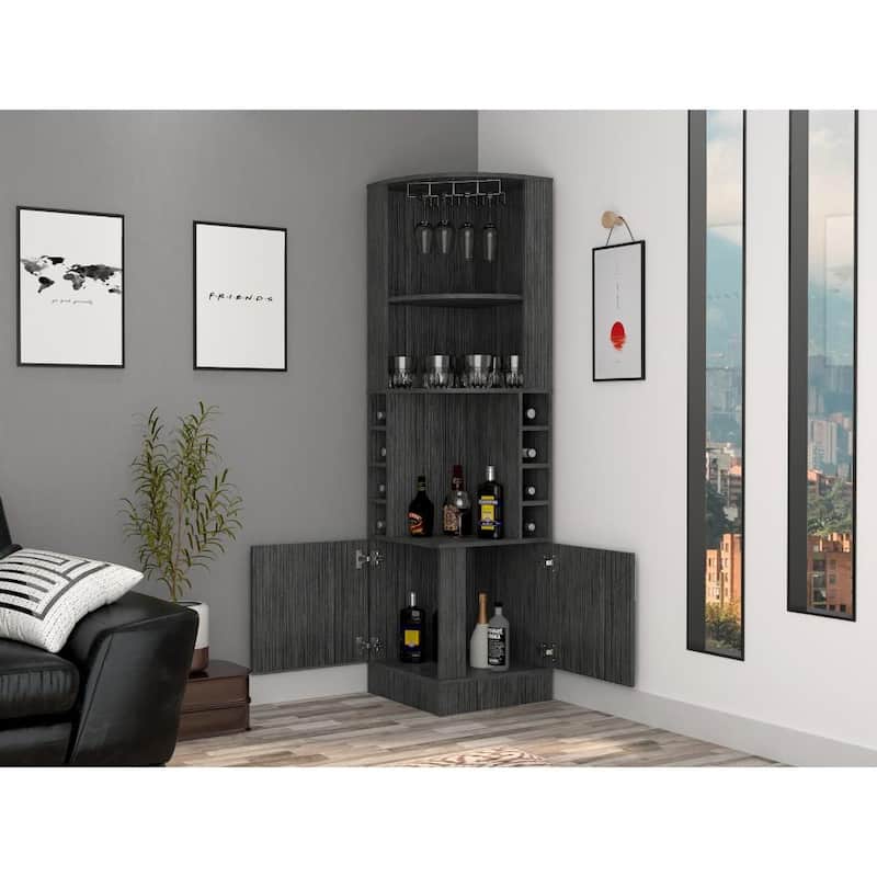 TUHOME Syrah Corner Bar Cabinet with 2-Doors and 8 Cubbies - N/A