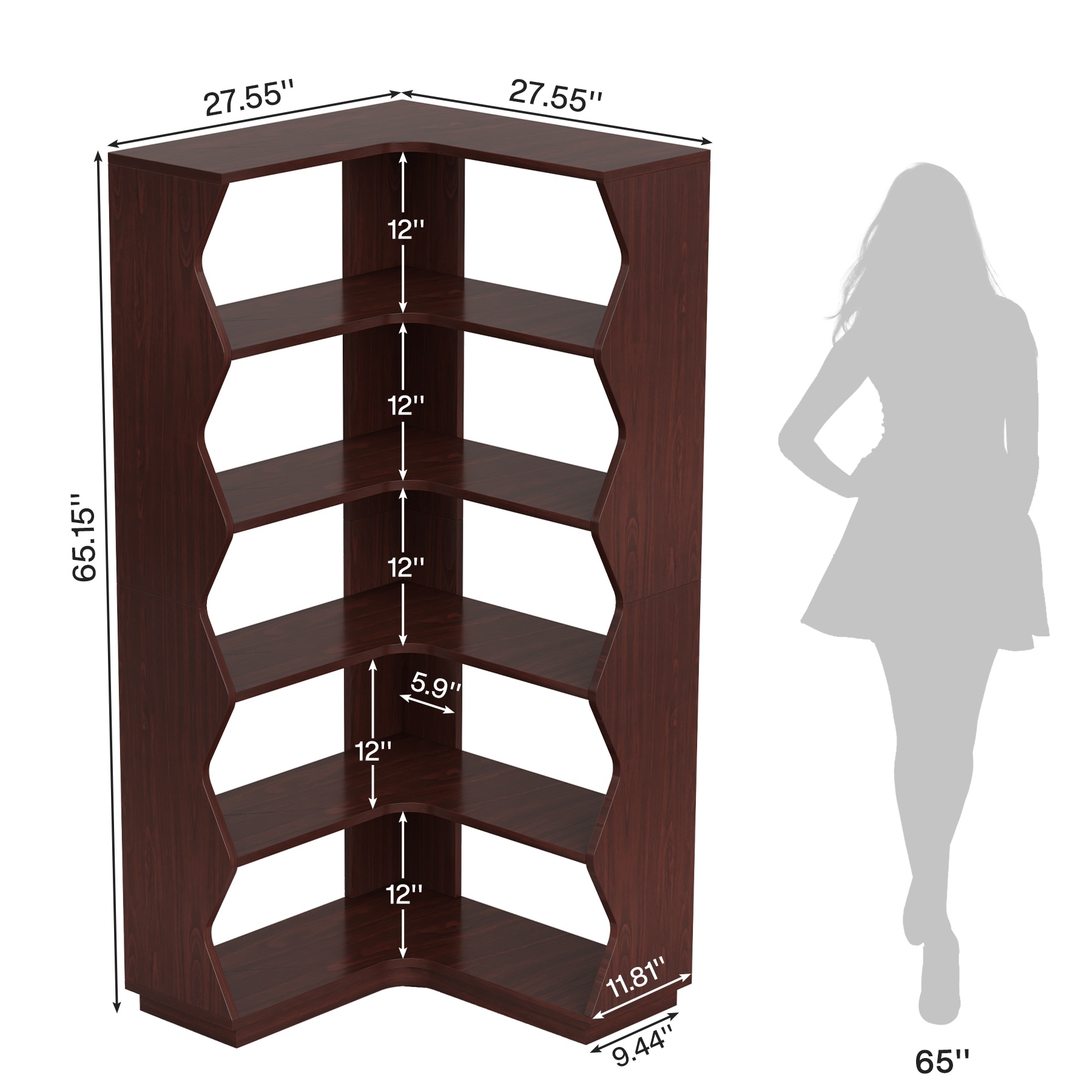 Vintage Corner Bookcase Storage Display Rack for Living Room - Bed