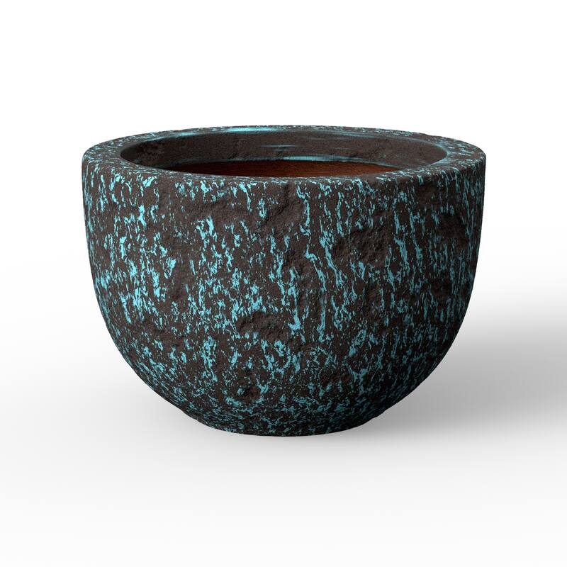 Concrete Planter Bowl Flower Pot with Enhanced Interior, Drainage Hole - 16.5 x 11 - Turquoise(Enhanced Interior)
