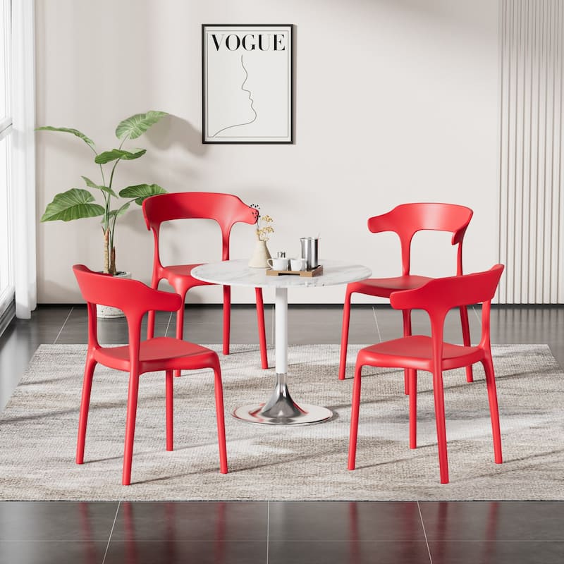 Javlergo 4-Pack Stackable Plastic Chairs for Indoor & Outdoor Use 250lb Capacity Horn Back Design Patio Dining Chairs