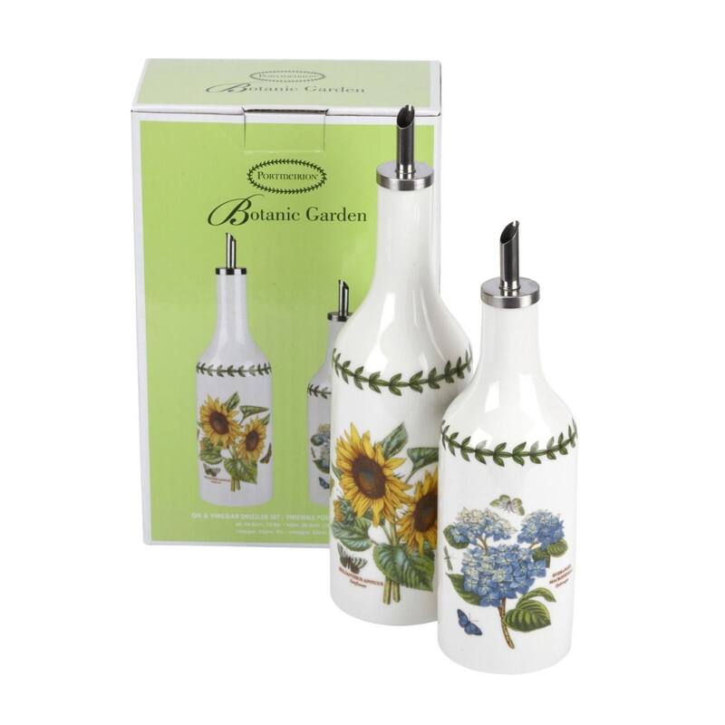 Portmeirion Botanic Garden Oil and Vinegar Drizzler Set - 9" Oil Dispenser & 7.5" Vinegar Bottle