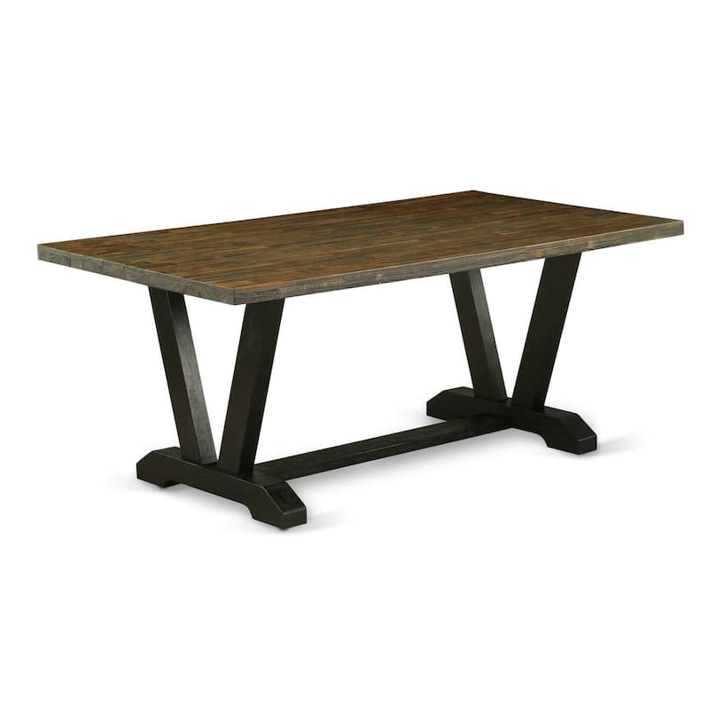 Rustic Dining Table Set 6-Piece - Modern Farmhouse Table, Chairs & Bench - Dark Grey Linen Fabric Upholstery