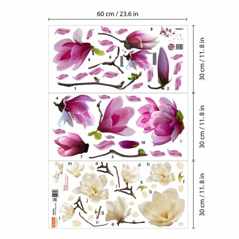 Walplus Wall Sticker Red and White Magnolia Flowers Home Room Décor