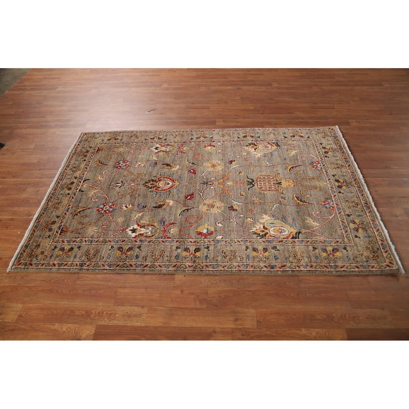 Brown Vegetable Dye Ziegler Oriental Rug Hand-Knotted Wool Carpet - 3'11" x 6'1"