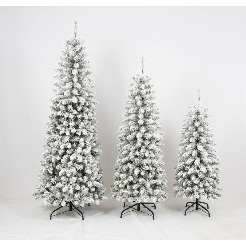 3 Pcs Flocked Natural Artificial Christmas Tree Set with Lights, 4ft 5ft 6ft Christmas Snow Tree Set, Christmas Decor