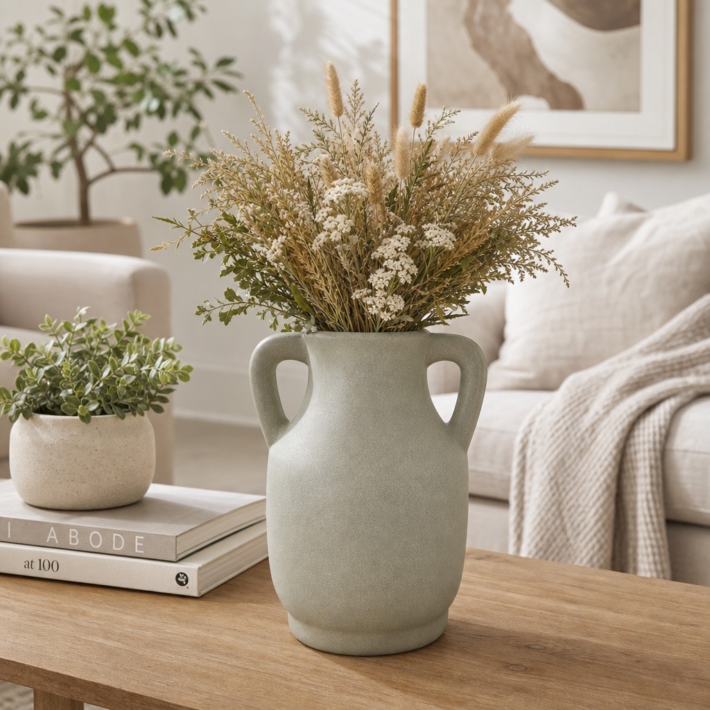 Contemporary Terracotta Amphora Vase with Handles for Home Decor