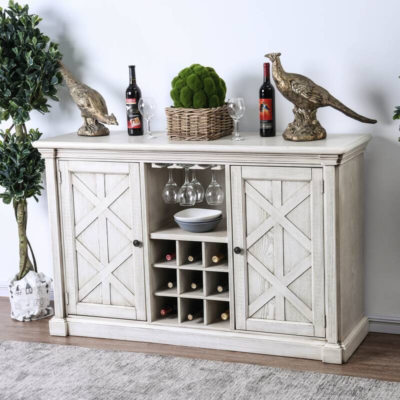 Furniture of America Hish Rustic White 57-inch Wood 5-shelf Buffet Server - Antique White