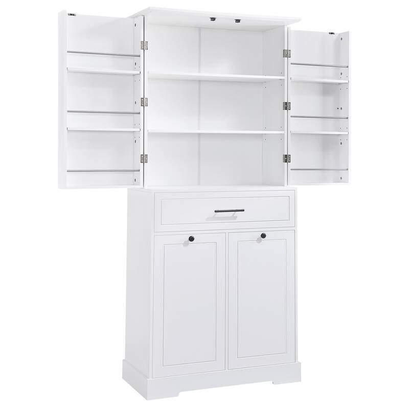 GDFStudio - Sebastian Tall Multi-Functional Bathroom Storage Cabinet with Integrated Hamper