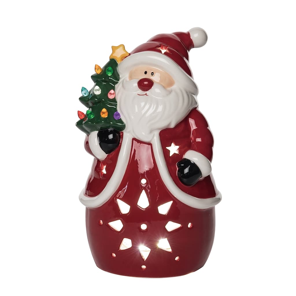 Transpac Ceramic 9.5 in. Red Christmas Light Up Santa Tree