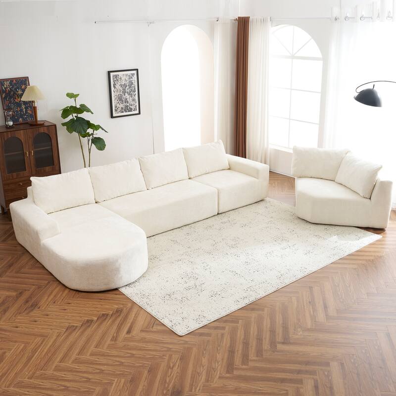 Chenille U-shaped Sofa, Cloud Sectional Sofa Set Upholstered Deep Seat Couches with 6 Pillow Recliner Sofa for Living Room