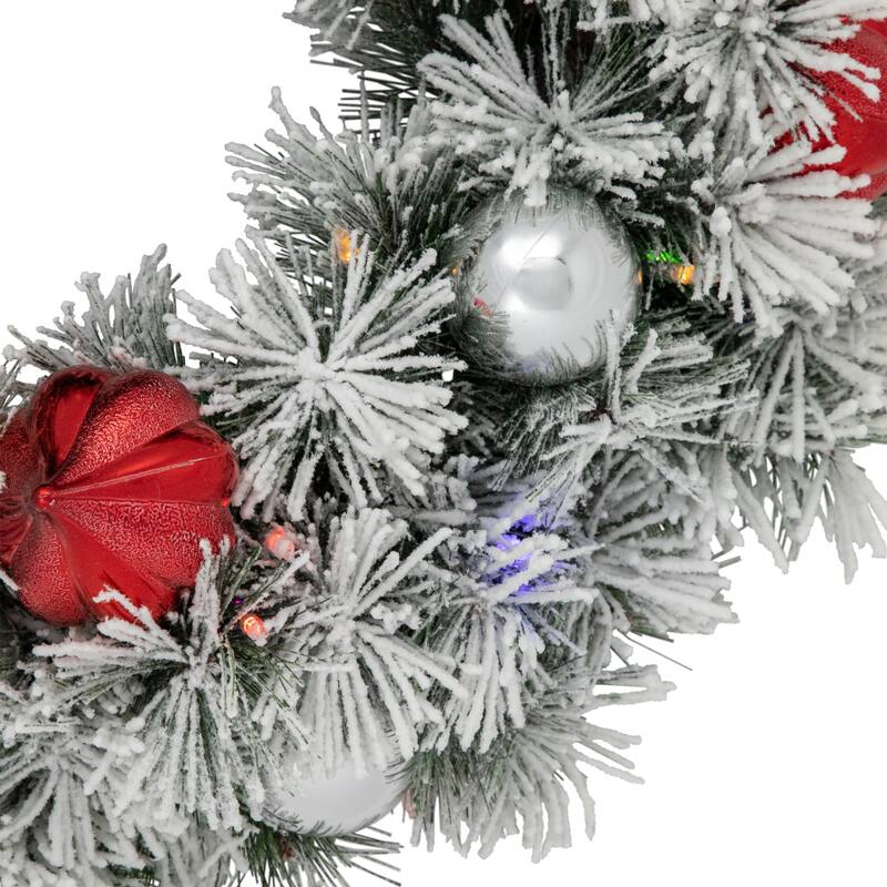 B/O Snowy Bristle Pine Christmas Wreath 24" Dual Color LED