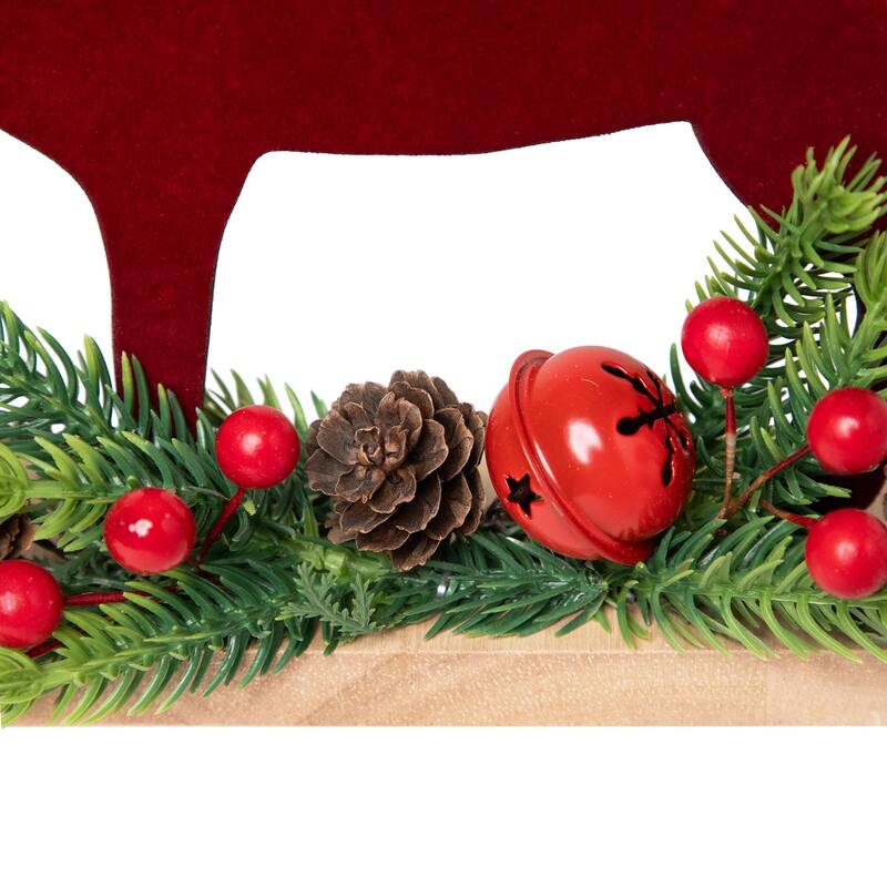 Deer and Jingle Bell Christmas Decoration - 8"- Red and Green