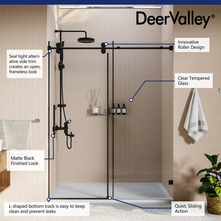 DeerValley Concord 56" - 60" W x 76" H Single Sliding Frameless Shower Door