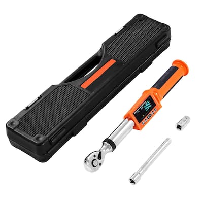 Black and Orange Digital Torque Wrench with LCD Display and Reversible Ratchet - 16.34 x 1.77 x 1.64 in