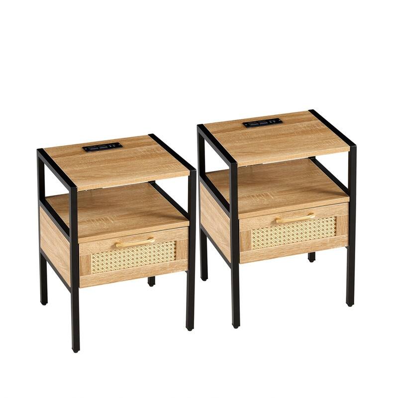 1-Piece or 2-Piece 15.75" Rattan Side Table