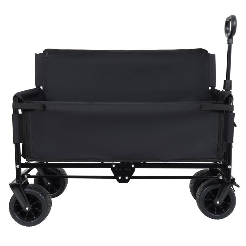 3-in-1 Convertible Folding Wagon with Bench Seat & Storage - 500lb Heavy-Duty, 180L All-Terrain Cart, Black