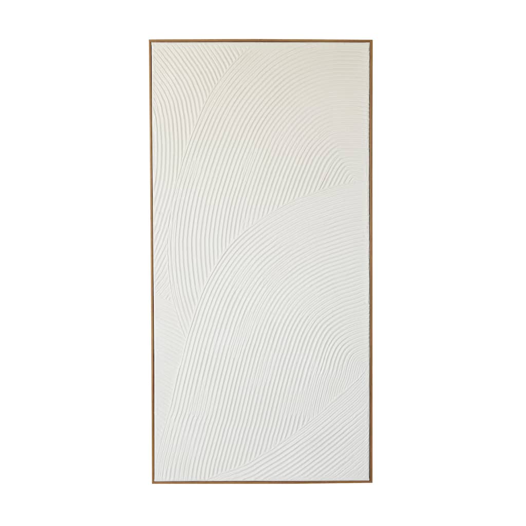 Canvas Geometric Art Deco Inspired Line Art Living Room Framed Wall Art with Gold Frame - White - Roche River Decor