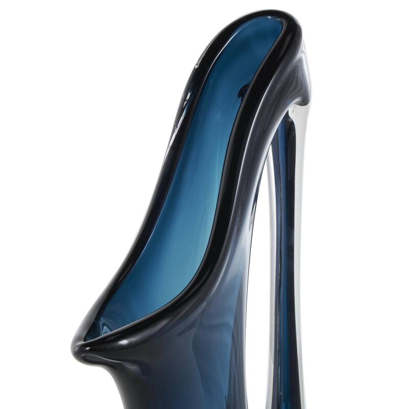 Glass Abstract Decorative Vase with Cutout Handle and Elongated Opening - Blue - Roche River Decor