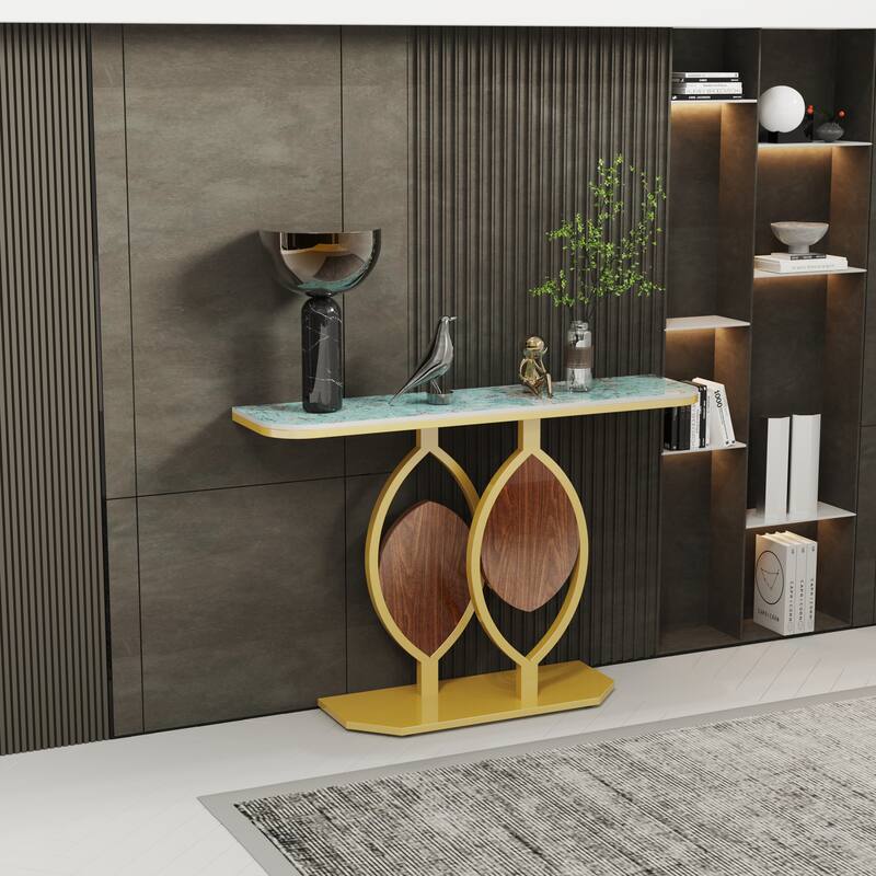 Narrow Console Table with Multicolored Rock Plate Top - 47.1 x 11.7 x 30.7inch