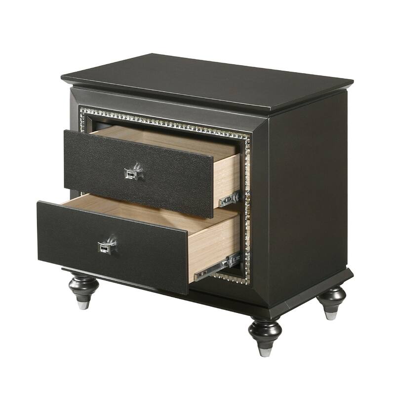 Solid Rubberwood Nightstand with 2 Drawers in Metallic Gray Finish