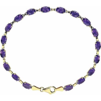 Curata 14k Yellow Gold Amethyst Amethyst 7.25 Inch Bracelet