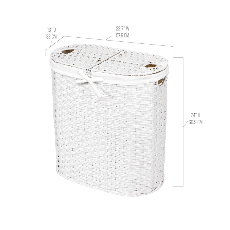 Seville Classics Handwoven Lidded Oval Double Laundry Hamper