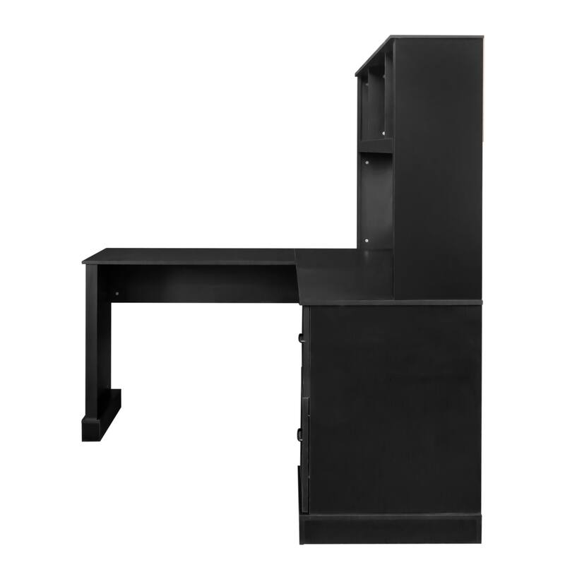 Computer Desk, Home Office Desks with 2 Drawers, 2-Tier Open Shelf, Waterproof and Scratch Resistant Modern Corner Desk