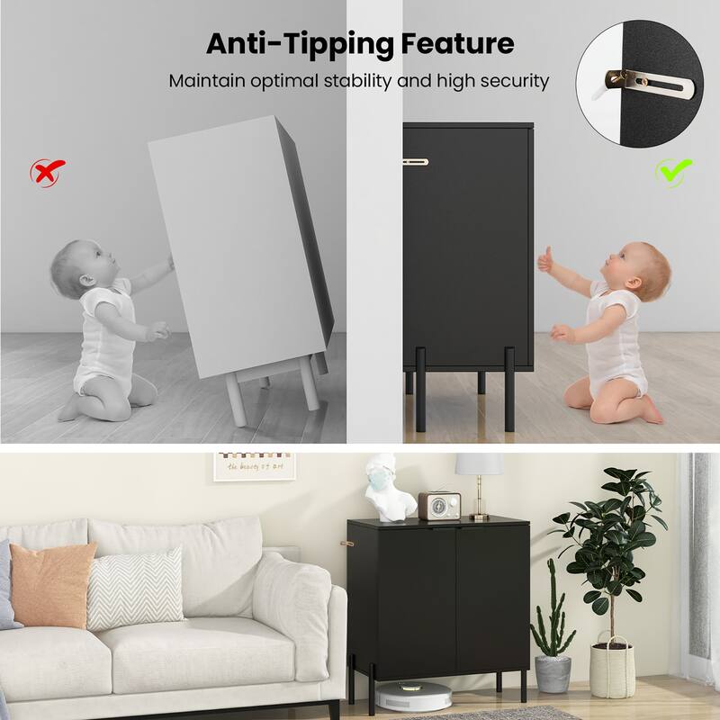 Gymax 2PCS 2-Door Buffet Cabinet Sideboard Cabinet w/ Shelf Metal Legs