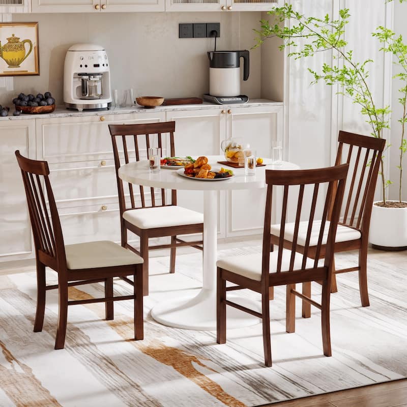 HOMCOM Wooden Dining Chairs Set of 2, Farmhouse Upholstered Kitchen Chairs with Rubber Wood Frame for Living Room, Dining Room