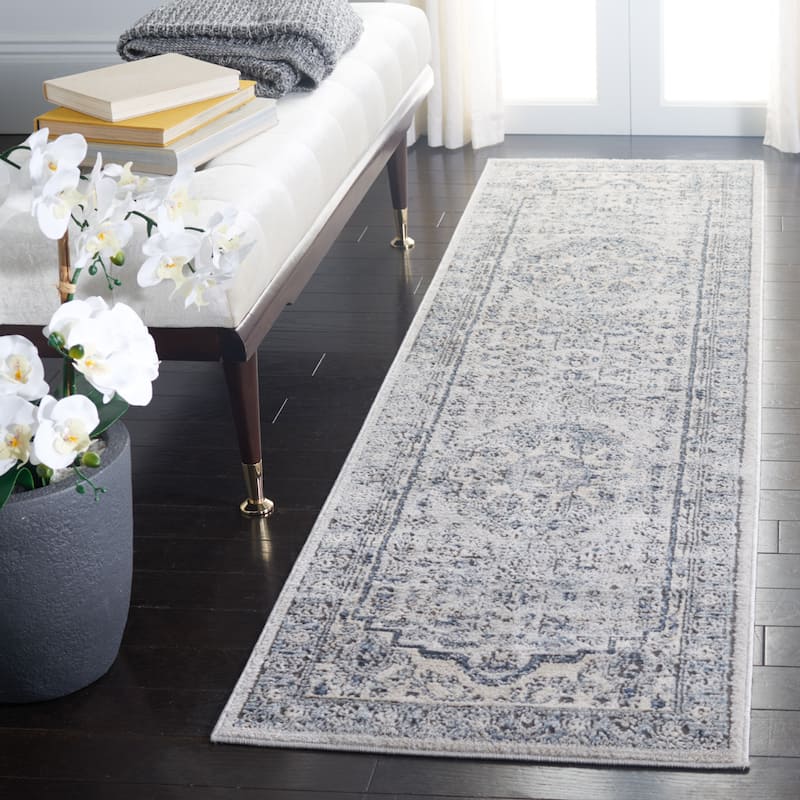 SAFAVIEH Oregon Hildur Traditional Oriental Rug - 2'2" x 12' Runner - Light Blue/Ivory