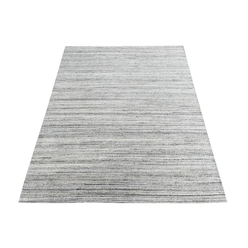 Natural Silver Hand-Knotted Wool Modern Lori Baft Gabbeh Solid Color Rug, 9' x 12', plush stylish area accent - L