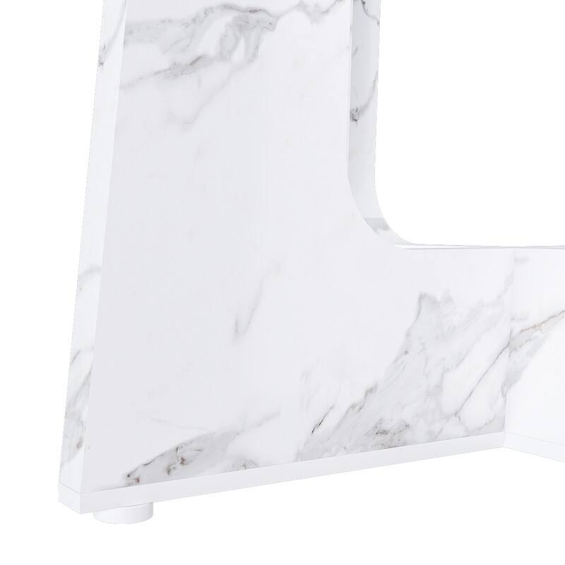 47.24" Round Marble White Finish Dining Table, Farmhouse Kitchen Table