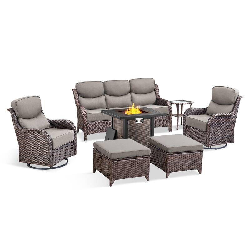 Pocassy 30 Inch Fire Pit Table with Sofa Swivel Chair Set