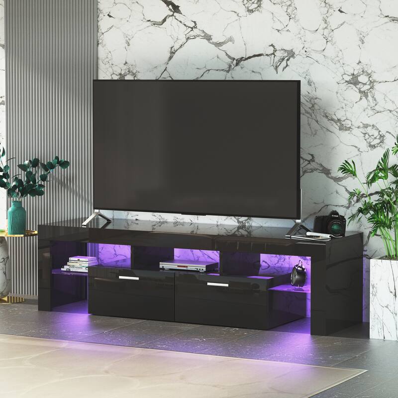 Entertainment Center,media console,with LEDlight belt,light belt remote control,toughenedglassshelf,metal handle,Canbeplaced