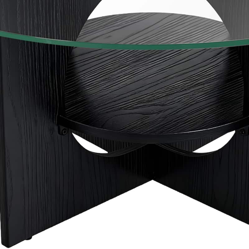 Moasis Round 2-Tier Glass Top Coffee Table