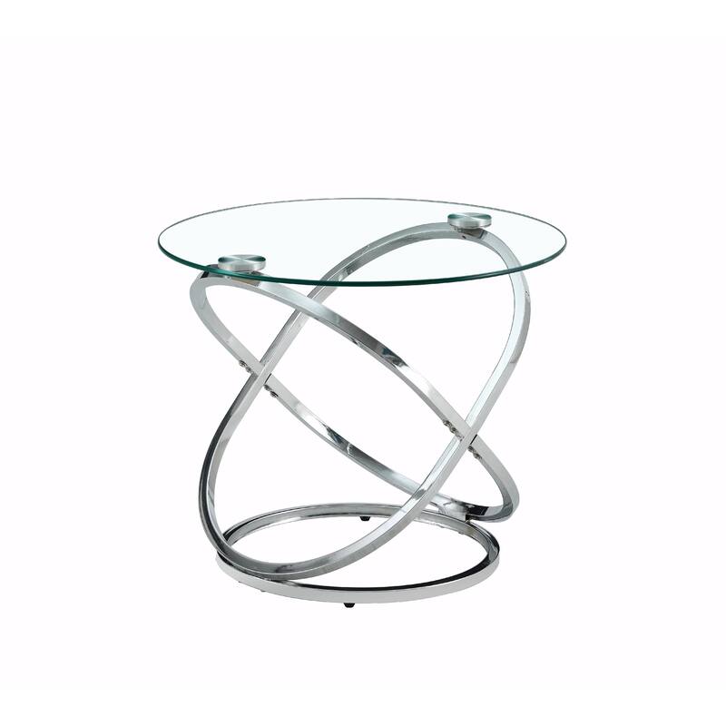 Modern Round Clear Glass Coffee Table with Tempered Glass and Stainless Steel Base