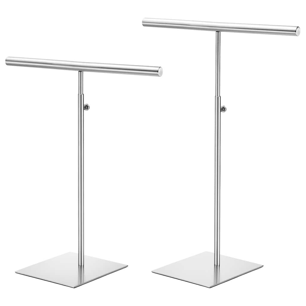 Necklace Display Stand 2 Pack Adjustable Height Jewelry Rack T Bar - Silver